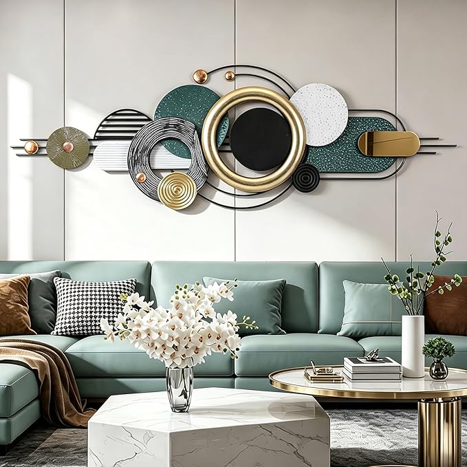 Lucky Monet Wall Art Decor Large Metal Wall Art Modern Geometric Circular Decor 59"x21" Wall Sculptures Wall Hanging Decoration for Living Room Dinning Room Bedroom Entryway Kitchen (Style 7)