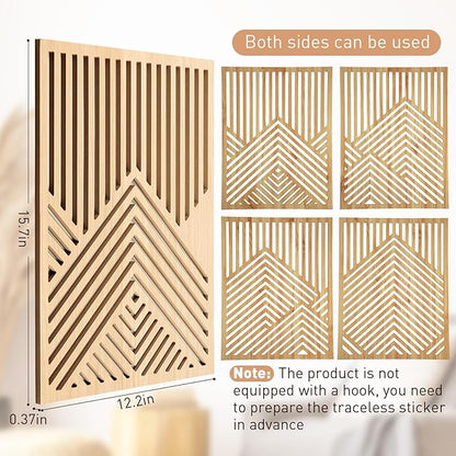 Wesiti 4 Pcs Wooden Mountain Wall Art Decor Large Abstract Wall Art for Living Room Modern Wood Panel Line Sculptures Nature Rustic Forest Hanging Decor for Office Bedroom Bathroom 15.7 x 12.2''