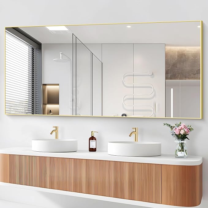 COFENY 36x72inch Bathroom Mirror, Gold Rectangle Mirror with Thin Metal Frame, Large Rectangular Wall Mirrors for Bathroom, Living Roomm, Hair Salon, Big Farmehouse Mirror Hang Horizontal/Vertical