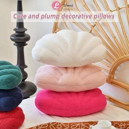 Lfsaaj Seashell Throw Pillows, Shell Shaped Throw Pillows, 18 Inch Soft Home Decorative Pillow Plush Cushion for Bed Couch Living Sofa Room Decor Accent Throw Pillow (Ivory 18Inch)