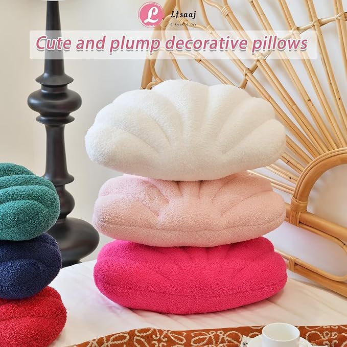 Lfsaaj Ivory Seashell Throw Pillows, Shell Shaped Throw Pillows, 13 Inch Soft Home Decorative Pillow Plush Cushion for Bed Couch Living Sofa Room Decor Accent Throw Pillow