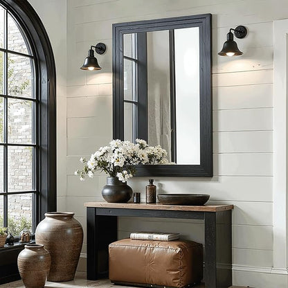 Wood Framed Mirrors for Wall, Black Bathroom Vanity Mirror for Over Sink 26 x 38, Vintage Wall Mirror for Bathroom Sink Hallway Entryway Bedroom Living Room Farmhouse Boho Style