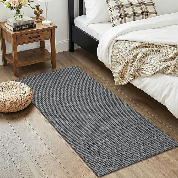 KOZYFLY 2x4 Entry Runner Rug, Small Washable Runners for Entryway, Non Slip Door Mat Indoor Entrance, Front Porch Carpet for Foyer, Kitchen, Bedroom, Bathroom, Grey/Dark Grey