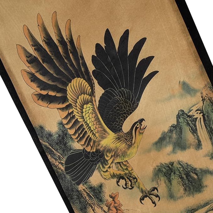 CIFIBIFUN Wall Asia Art Prints Posters Painting Eagle Crane Waterfall,4 Panels Paper Scroll,Home Walls Decor for Living Room Bedroom (Japan Painting)