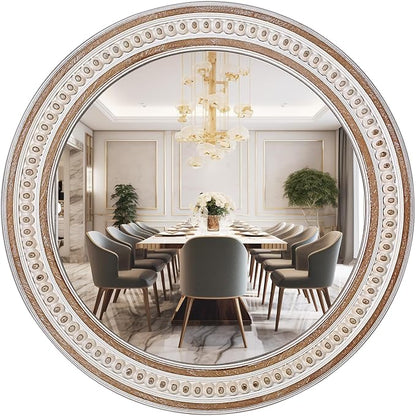 30 Inches Farmhouse Large Round Wall Mirrors Wooden, Rustic Decorative Circle Mirror for Bathroom Over Sink, Bedroom, Living Room, Entryway