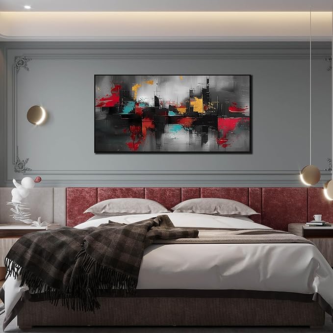 Framed Canvas Wall Art for Living Room Black and Red Abstract Canvas Prints Modern Wall Art Ready to Hang for Bedroom Office Size 30x60 inches
