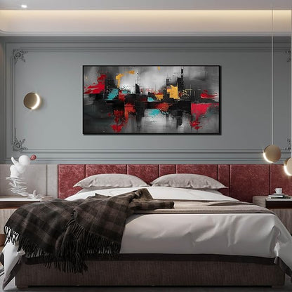 Framed Canvas Wall Art for Living Room Black and Red Abstract Canvas Prints Modern Wall Art Ready to Hang for Bedroom Office Size 30x60 inches