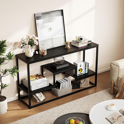 YOUDENOVA TV Stand for TVs up to 65 Inch, TV Console Table with 3-Tier Open Storage Shelves, Modern Industrial Entertainment Center for Living Room, Bedroom, Black