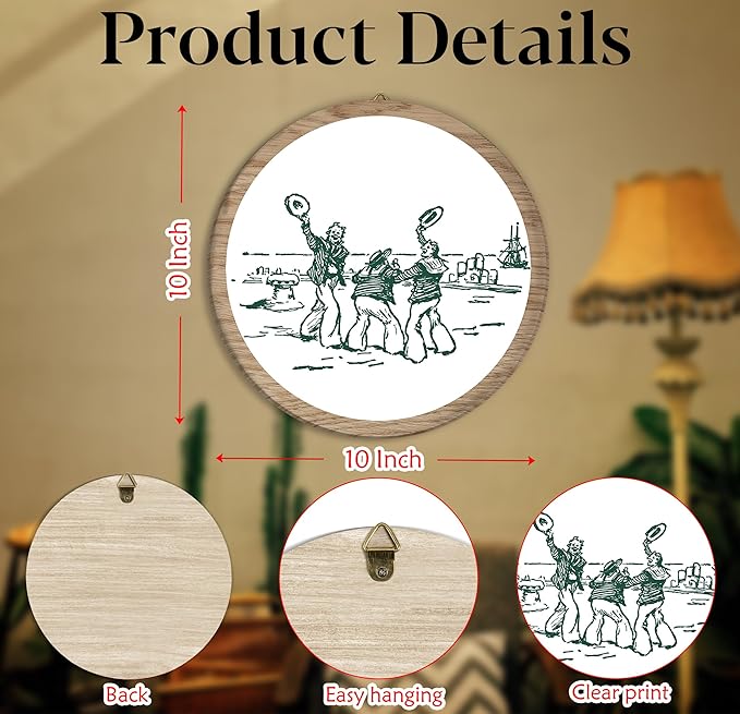 Vintage Sailor Hanging Wall Decor, Funny Nautical Room Aesthetic Round Wooden Wall Art, Nautical Trendy Aesthetic Western Boho Decorations for Apartment Home Living Room Bedroom Bathroom Office, 10