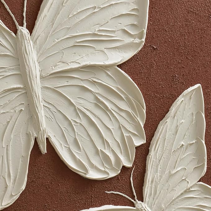 JUHOME Abstract Butterfly Canvas Wall Art,24x36 Inch Hand-Painted Textured Vertical Oil Painting,Minimalist White Butterfly Artwork for Living Room Bedroom Office, Large Original Wall Decor on Canvas