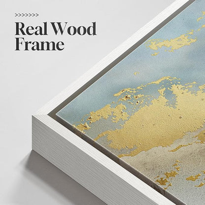 Large Framed Blue Gold Abstract Wall Art, Modern Vertical Canvas Prints Paintings Artwork for Walls, Minimalist Contemporary Pictures Wall Decor for Living Room Dining Room Bedroom Hallway 32x48 In