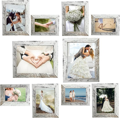 xnlkros Picture Frame Set 10 pack, Farmhouse Photo Frames, Gallery Wall Frame Collage, 8x10 5x7 4x6 Frames in 3 Different Finishes Picture Frames For Wall or Desk,Rustic White