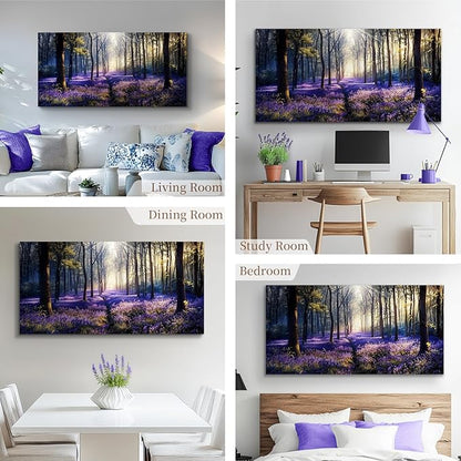 crmotu Purple Landscape Wall Art, Lavender Flower Field Large Artwork, Nature Forest Scenery Canvas Art Prints, Modern Pictures wall Decor Living Room Bedroom, Rustic Farmhouse Decor 20X40 Inches