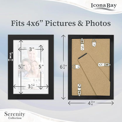 Icona Bay 4x6 Picture Frames w/Removable Mat for 3x5 Photos (Black, 10 Pack), Sleek Modern Style Frames, Table Top or Wall Mount, Serenity Collection