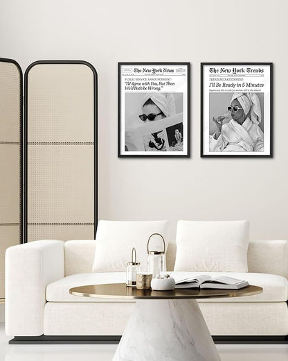 EcoHest Unframed 12x16 Canvas Wall Art, Newspaper I'll Be Ready in 5 Minutes Print, Feminist Makeup Home Decor, Retro Bathroom Decor, Set of 1 For Bedroom Living Room