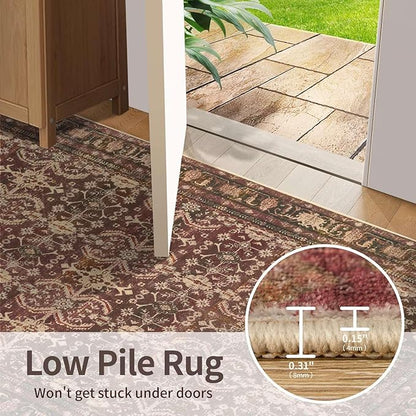 Rugxara 6x9 Area Rugs for Living Room Bedroom, Large Washable Christmas Rug, Vintage Oriental Boho Rug, Non Slip & Low Pile Faux Wool Thin Carpet for Indoor Dining Room, Classroom Dorm and Kids Room