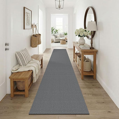KOZYFLY Cotton Runners Rugs for Hallway 2.5'x10', Washable Runner Rug, Woven Non Slip Kitchen Runner, Braided Entryway Rug, Floor Carpet for Entry, Aisle, Hall, Grey/Dark Grey