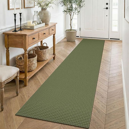 KOZYFLY Cotton Runners for Hallway 2x8, Washable Runner Rug, Woven Non Slip Kitchen Runner, Braided Entryway Rug, Floor Carpet for Foyer, Bedroom, Hall, Olive Green/Earthy Green