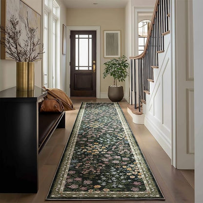 Washable Kitchen Rug Runners for Hallways: 2'x10' Runner Rugs with Non Slip Backing Low Pile Soft Indoor Floor Carpet Runner Rug for Entryway Hallway Kitchen Living Room Farmhouse
