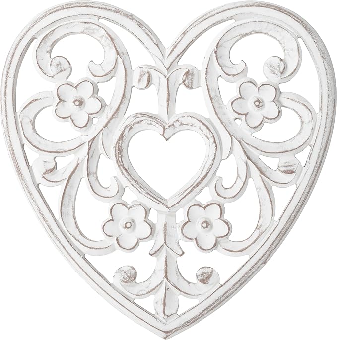 JFY Designs Wall Medallion - Wooden Wall Decor, Hand Carved & Embossed Decorative Wall Sculpture, Boho Farmhouse Wall Art, Perfect for Home, Office or any Living Space - Heart