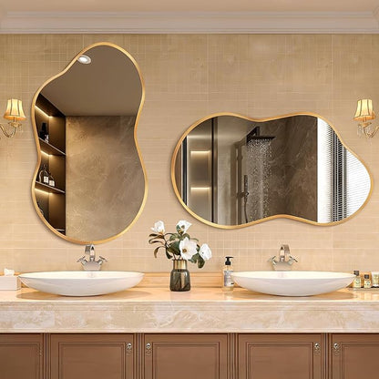 Dorlicecass Irregular Wall Mirror - Wall Mirrors Decorative 24"x36" Gold Asymmetrical Mirror Tempered Glass Aviation Aluminum Alloy Frame for Bathroom, Bedroom, Living Room, Cloakroom, Entryway