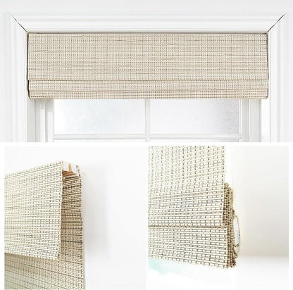 Motorized Bamboo Roman Shades, Motorized Blinds with Remote Compatible with Homekit, Alexa GoogleHome, Smart Wood Woven Shades for Indoor Windows, Customize, Sandstone Grid