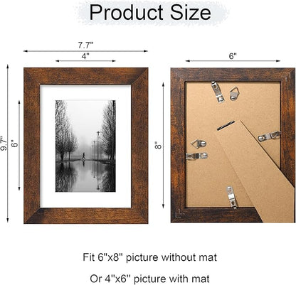 iRahmen 6x8 Picture Frame with Mat 4x6 - High Definition Real Glass Wooden Photo Frames for Tabletop Display and Wall Mounting (Dark Brown, Set of 2)