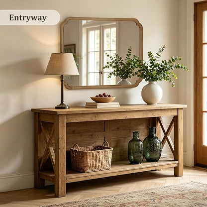 WallBeyond 30" x 48" Wood Bathroom Mirror for Wall Mounted, Rustic Rounded Corner Wood Frame Wall Mirror for Entryway, Living Room or Bedroom Home Decorative, Natural