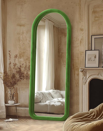 Delma Arched Full Length Mirror, Free Standing Floor Velvet Finish Frame Mirror for Leaning or Hanging, Soft Touch Bedroom & Living Room Decor,Green