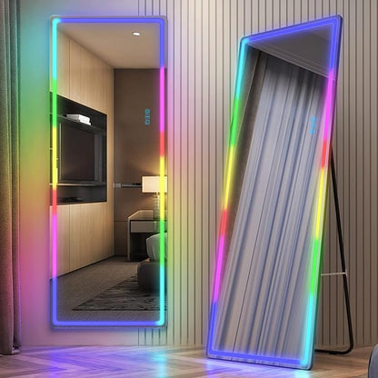 LVSOMT 63 X 22 Full Length Mirror with Lights, Large Wall Mirror Full Length, RGB Led Mirror Full Length with Remote Control, Full Body Mirror for Bedroom Living Room Cloakroom, Black