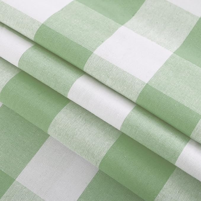 3 Pc Cotton Classic Country Farmhouse Kitchen Window Curtain Grommet Top -Mint Green & White Buffalo Check Tier & Valance Set, 54" x 18" / 32" x 30"