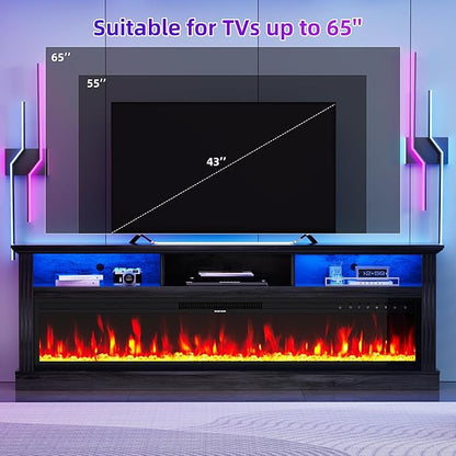 58" Fireplace TV Stand, TV Stand with 52" Fireplace, LED Light Entertainment Center with Storage Cabinets, Modern Media TV Console TV Table for Living Room, Black