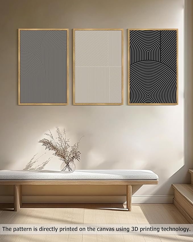 Drsoum Minimalist Abstract Wall Art Framed Modern Boho Neutral Line Wall Decor Mid Century Geometric Artwork Bedroom Living Room 24x36in Natural Framed