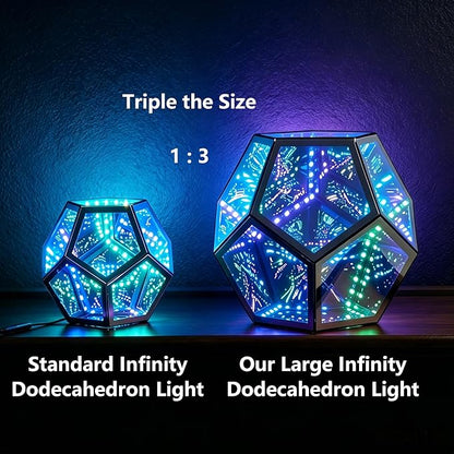 Extra Large Infinity Dodecahedron Light, 3D Infinity Mirror Light RGBW Color Changing, Music Sync, USB powered Night Lighting for Gaming Room Desk Decor, Birthday Christmas Gift for Men Boys Gamers