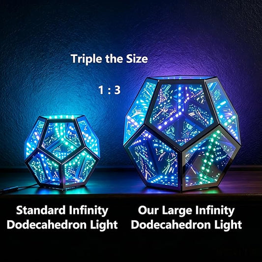 Extra Large Infinity Dodecahedron Light, 3D Infinity Mirror Light RGBW Color Changing, Music Sync, USB powered Night Lighting for Gaming Room Desk Decor, Birthday Christmas Gift for Men Boys Gamers
