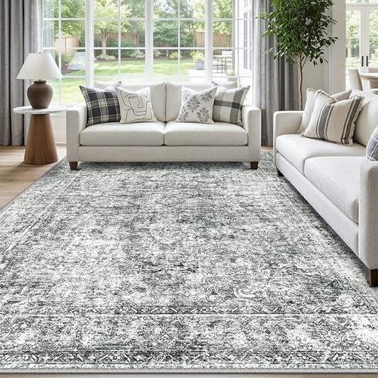 CAPALOCA Machine Washable Rugs Nursery Rug 8x10 Cute Girl Non Slip Low Pile Water Repellent Soft Print Pattern for Bedroom Indoor Decor Kids Playroom Grey