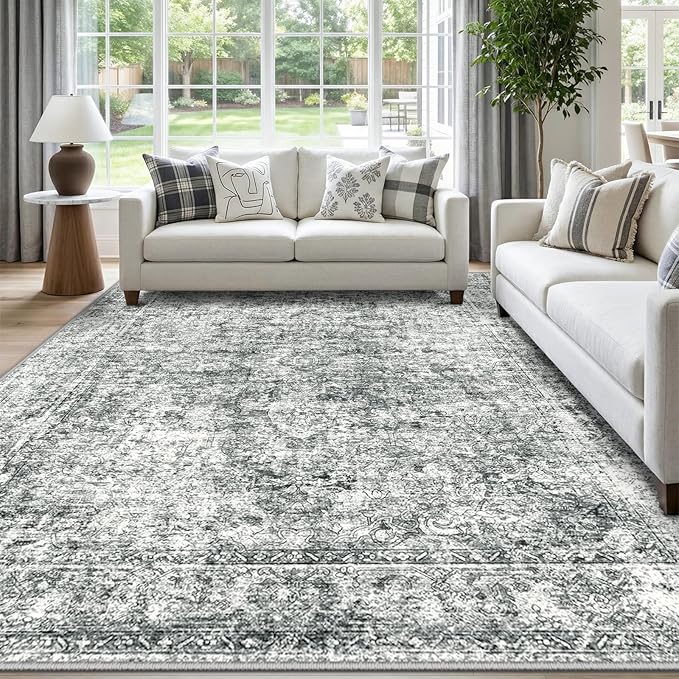 CAPALOCA Machine Washable Rugs Nursery Rug 9x12 Cute Girl Non Slip Low Pile Water Repellent Soft Print Pattern for Bedroom Indoor Decor Kids Playroom Grey