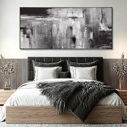 Large Framed Black and Grey Wall Art for Living Room,Neutral Abstract Canvas Wall Decor Modern Canvas Prints for Bedroom Office 32"x70"