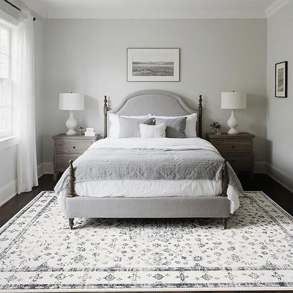 Srugn Washable Rugs 8x10 Area Rugs for Living Room,Rugs for Bedroom,Large Carpets,Ultra Soft Faux Wool Retro Dining Room Rug,Non Slip&Non-Shedding Low Pile Vintage Print Rug for Home Office-Grey