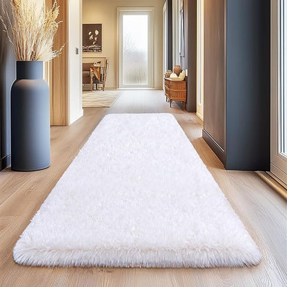 Fluffy Area Rugs for Living Room, White Soft Shaggy Carpets for Living Room, Upgrade Anti-Slip Fuzzy Rugs for Kids' Room, Perfect Decor for Modern Home 2x6Feet