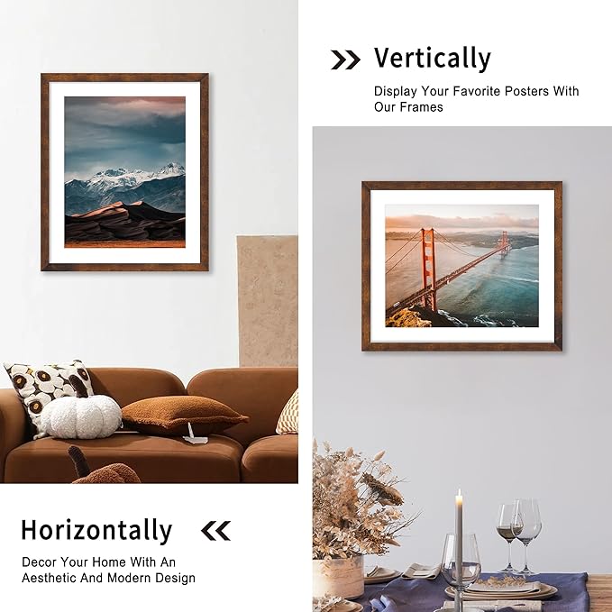 iRahmen 20x24 Poster Frame with 16x20 Mat - Plexiglass Wooden Picture Frames for Photo Wall Gallery Mounting (Dark Brown, Set of 2)
