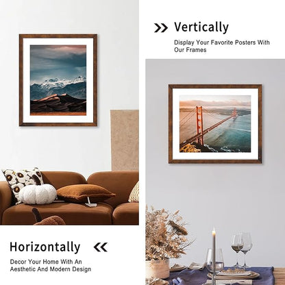 iRahmen 20x24 Poster Frame with 16x20 Mat - Plexiglass Wooden Picture Frames for Photo Wall Gallery Mounting (Dark Brown, Set of 2)