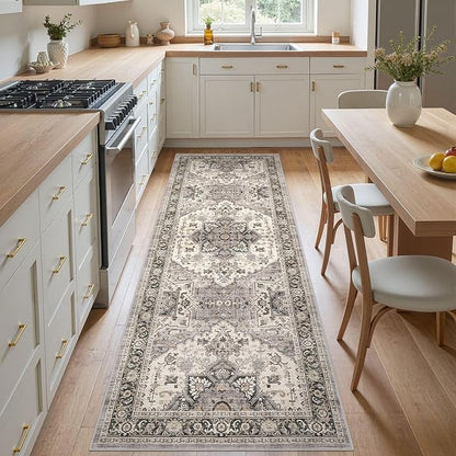 Area Rug for Living Room - 3x8 Soft Machine Washable Oriental Vintage Floral Distressed Large Indoor Floor Carpet for Bedroom Under Dining Table Home Office Decor - Brown