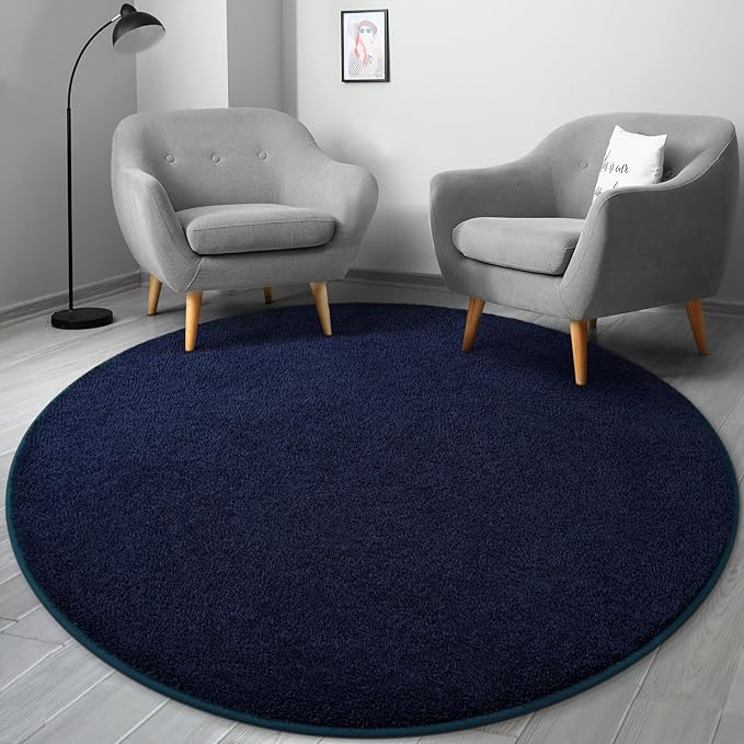 Gifeas Ultra Soft Round Area Rugs for Living Room Bedroom, 4x4 Feet Navy Blue Thickened Memory Foam Modern Indoor Circle Carpets, Non-Slip Comfy Circular Rug for Boys Girls Nursery Room Home Decor