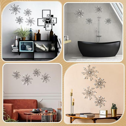 Hicarer 4 Pcs Starburst Wall Decor Bling Wall Art Crystal Teardrop 3D Hanging Rhinestone Radial Metal Artwork Modern Accent Sculptures Decorations for Living Room Home Office Bedroom(Black)