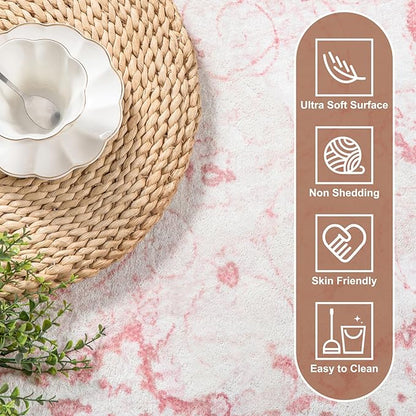 Sofrug Area Rug 5x7 - Vintage Floral Honeycomb Non Slip Backing Carpet - Pink Softer Thicker Faux Wool Rug - Foldable & Machine Washable Rugs for Living Room Bedroom Nursery Room Home Office