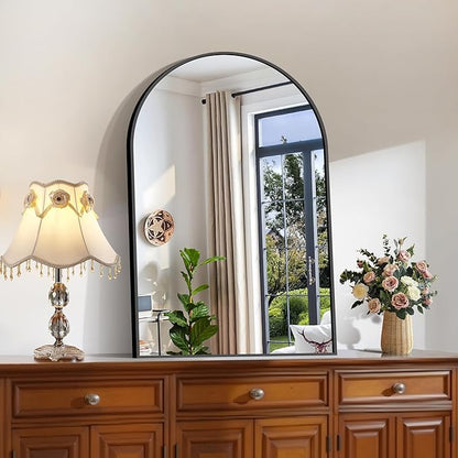 CIRCUMI Arched Wall Mirror, 24"x36" Black Arched Mirror with Tempered Glass, Metal Frame, Large Size for Bathroom, Living Room,Entryway,Over Sink, Arch Mirror for Decor,Shatterproof&Crystal-Clear
