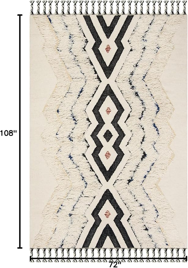 SAFAVIEH Kenya Collection Area Rug - 6' x 9', Ivory & Black Blue, Hand-Knotted Moroccan Tribal Tassel Wool, Ideal for High Traffic Areas in Living Room, Bedroom (KNY905A)