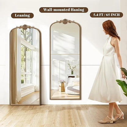 Besdomus Vintage Mirror Full Length: 21x56 French Gold Arched Full Body Mirror - Floor Antique Baroque Traditional Ornate for Entryway/Cloakroom/Bedroom/Living Room - Home Decor for Fashion-Conscious