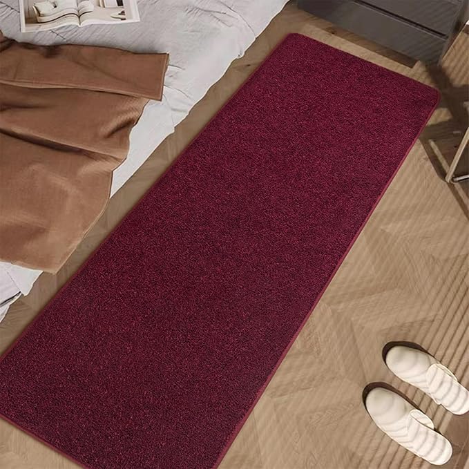 2x6 Burgundy Bedside Runner Rug, Red Area Rugs for Bedroom, Non Slip Soft Modern Memory Foam Carpet, Low Pile Washable Carpets for Entrance Kitchen Laundry Living Room Decor